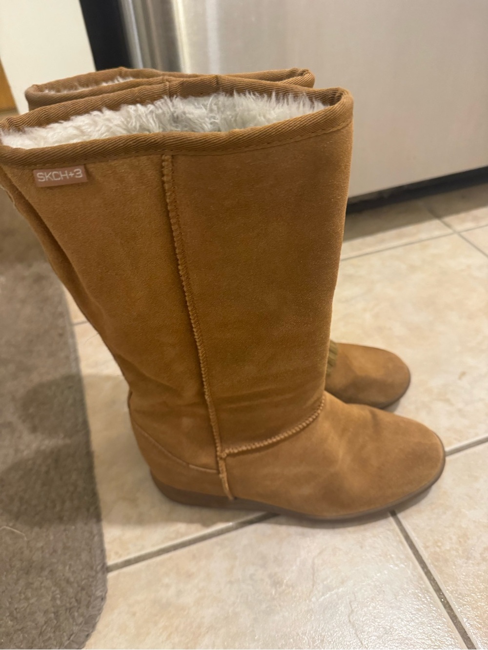 Skechers Women's Tall Tan Suede Shearling Boots